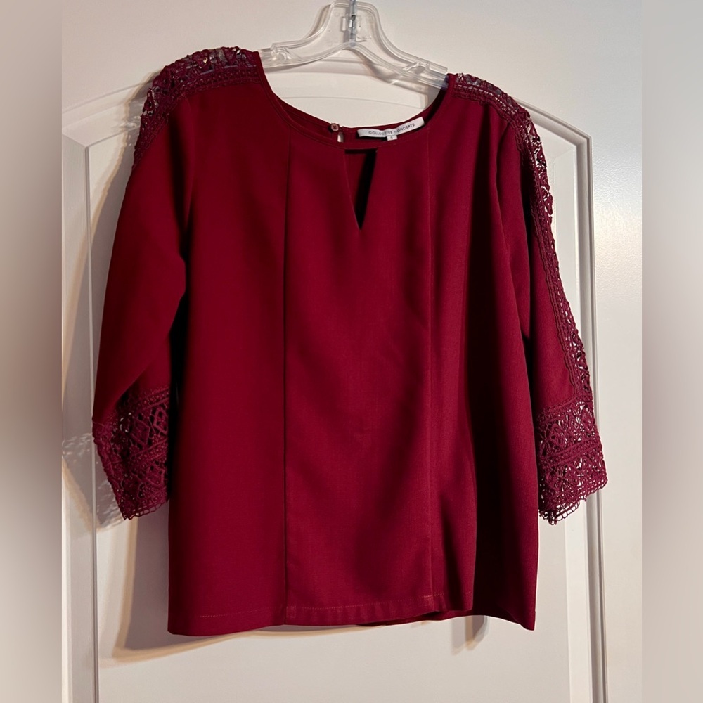 Collective Concepts Burgundy Embellished Boxy‎ Blouse